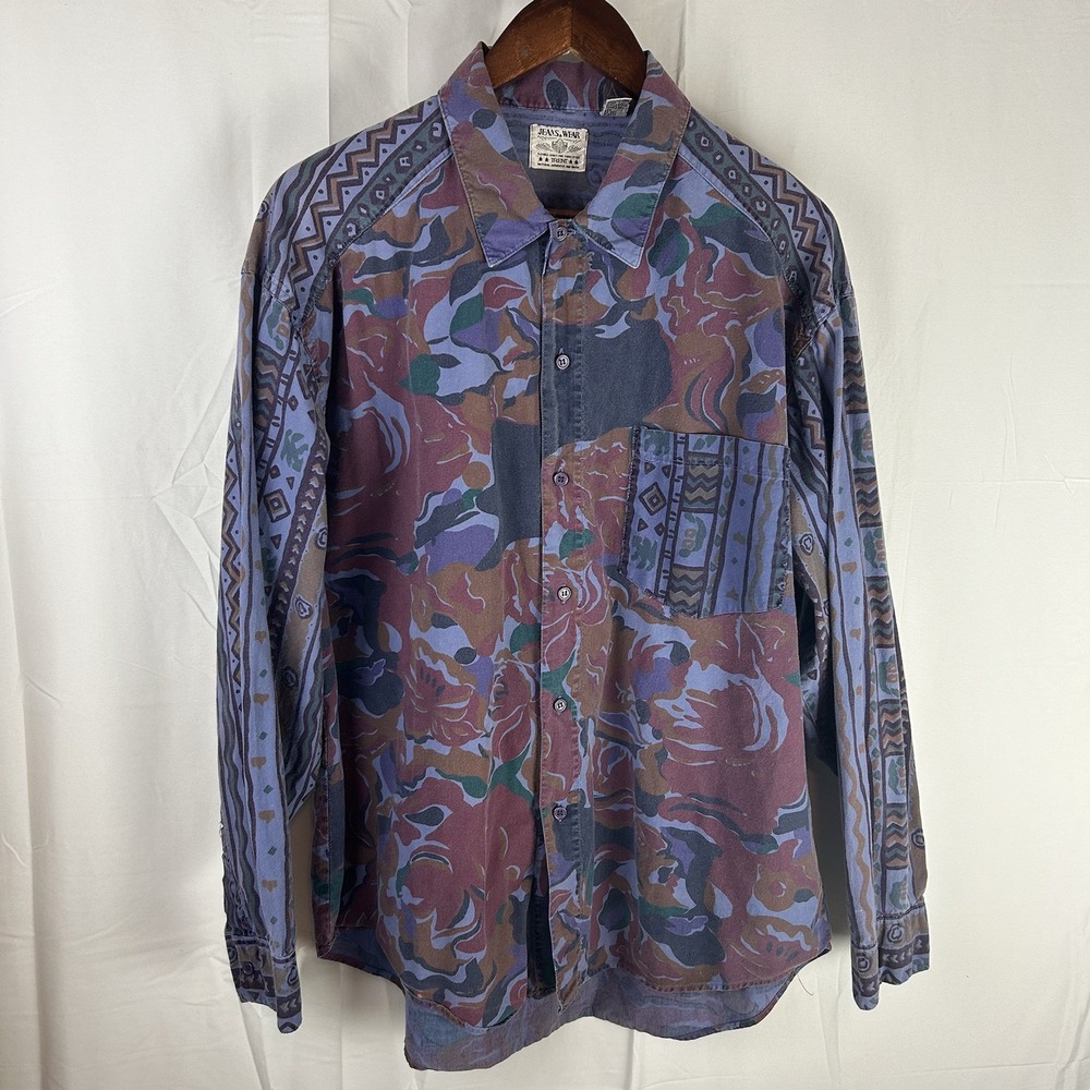 Jeans Wear Trent Large Long Sleeve Shirt Button Western All Over Print Rodeo